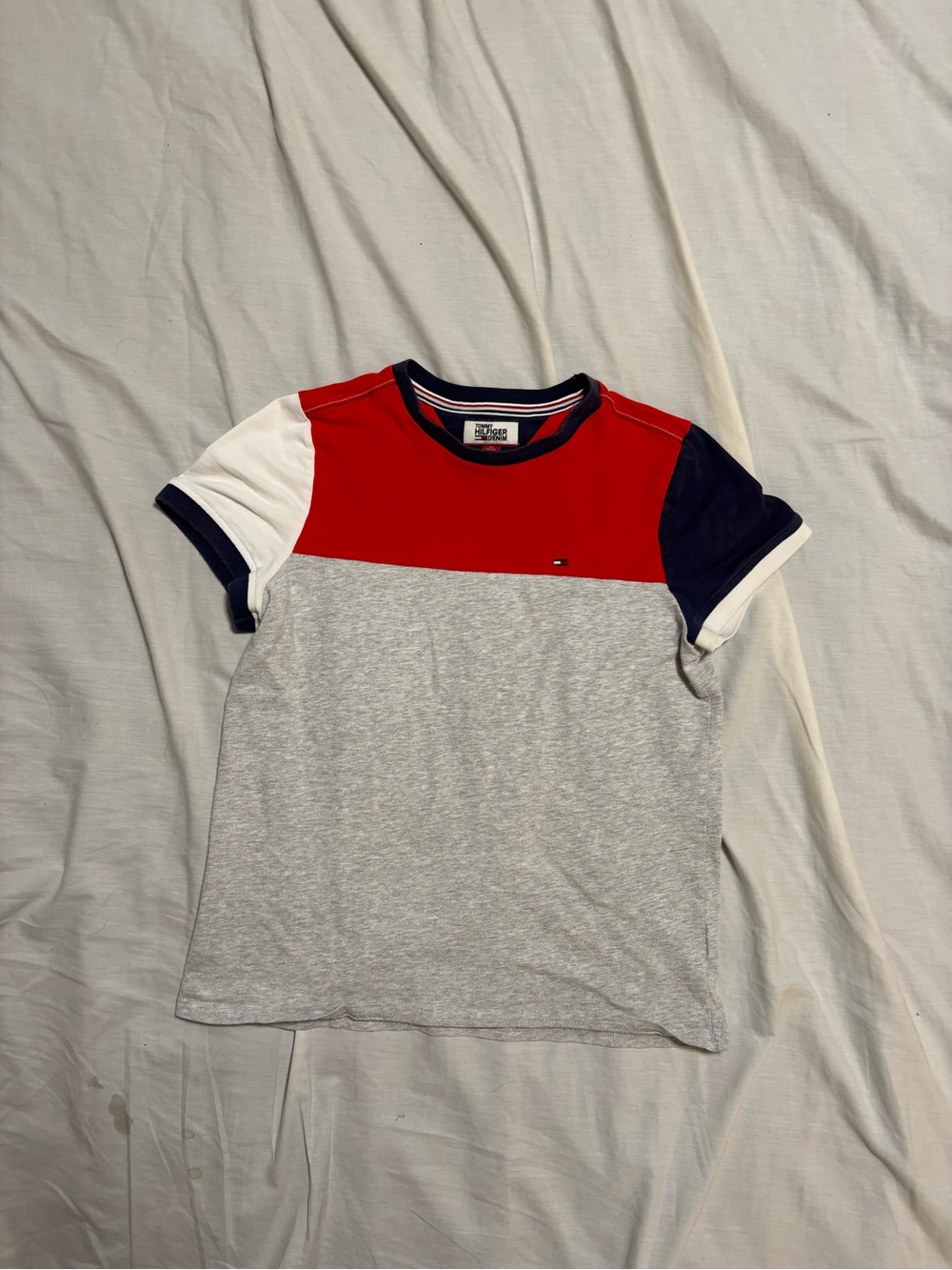 Used Tommy Hilfiger Kids Colorblock Tee - Red, Gray & Navy
